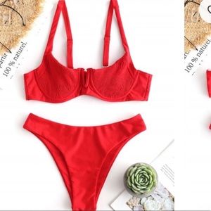 Red Underwire Balconette Bikini set